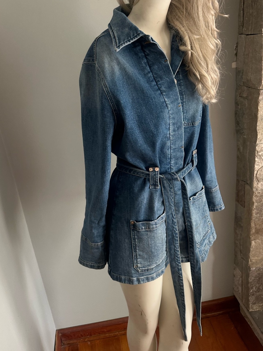 7 For All Mankind Belted Denim Painter Out-and-About Long Utility Jacket